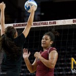 Freshman Amanda Tonga watches the result of her attack