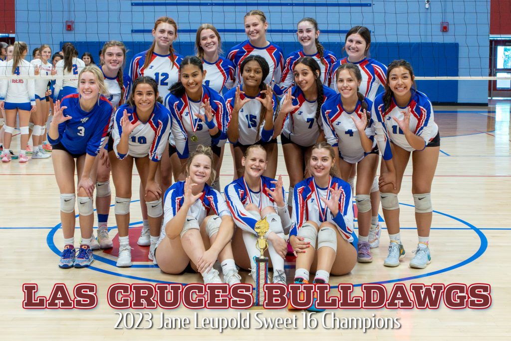 Las Cruces High School Volleyball Team poses with the 1st Place Trophy from the Sweet 16 Tournament.